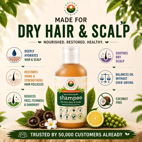 Vista 2 de Nature Sustained Champú Natural para Cabello Seco y Cuero Cabelludo - Orgánico, Crudo y Silvestre con Probióticos, Hipoalergénico, Champú Hidratante