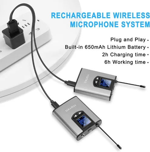 Vista 14 de HOTEC Sistema de micrófono inalámbrico UHF con doble solapa/Lavalier y micrófonos de auriculares sobre PA, mezclador, altavoz, máquina de karaoke