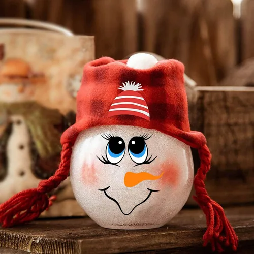 Vista 4 de 24 calcomanías de cara de muñeco de nieve para adornos de Navidad, calcomanías de dibujos animados para bolas de Navidad, refrigerador/botellas