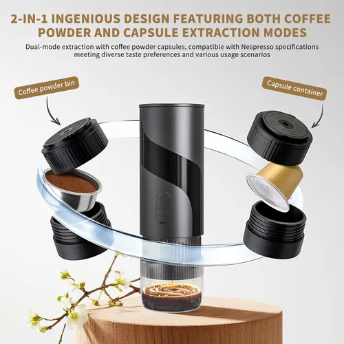 Vista 2 de Juego de cafetera portátil, molinillo de café manual recargable y espumador de leche eléctrico, todo en 1, mini cafetera de viaje para campamento