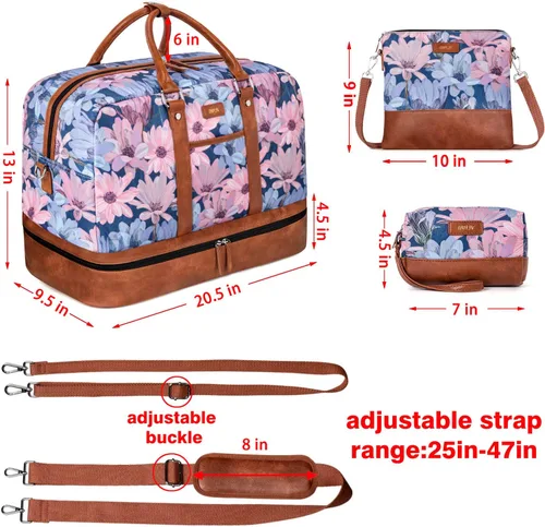 Vista 27 de IBFUN Bolsas de fin de semana para mujer, bolsa grande de lona para viaje, bolsa de viaje con compartimento para zapatos, 21 pulgadas, juego de 3