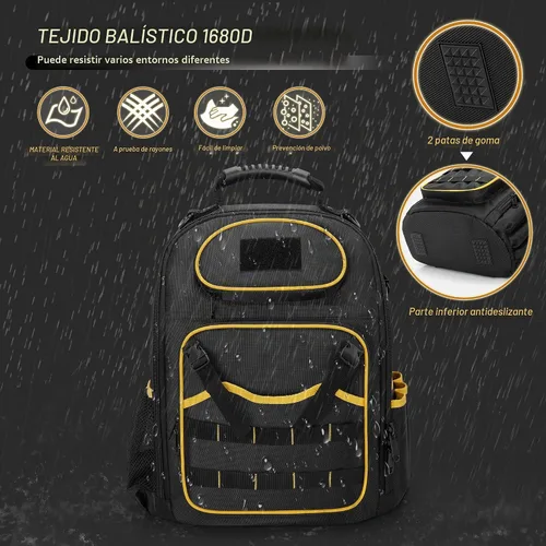 Vista 5 de Mochila de herramientas Marscamd con bolsa de herramientas, bolsa de herramientas resistente con múltiples bolsillos, negra