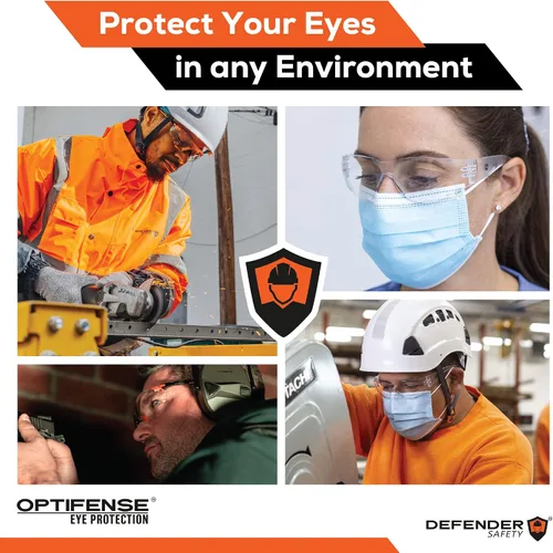 Vista 7 de Defender Safety Gafas de seguridad DVP2, gafas protectoras de policarbonato, anti arañazos, antiniebla, resistente a los impactos ANSI Z87