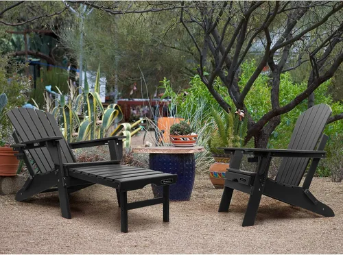 Vista 2 de Oversized Adjustable Folding Adirondack Chairs Set of 2 with Ottoman 400LBS Negro
