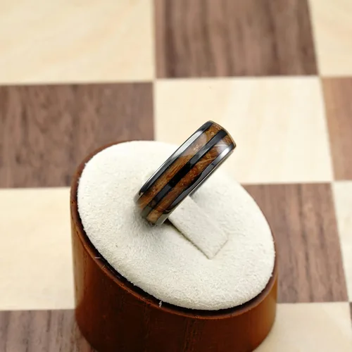 Vista 4 de 100S JEWELRY Anillos de tungsteno gris plomizo para hombre, barril de whisky, incrustaciones de madera de grano de madera, anillo de compromiso