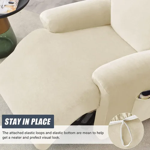 Vista 5 de Funda de terciopelo para sofá reclinable con abertura, funda elástica para sofá reclinable, funda elástica para muebles antideslizantes con parte