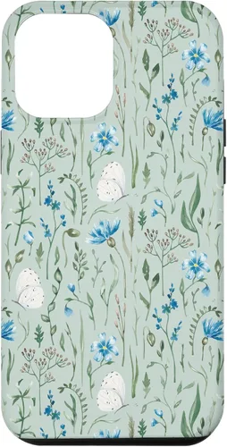 Vista 7 de Funda para iPhone 12 mini Azul y Verde Wildflower Butterfly Meadow Botanical (Sage)