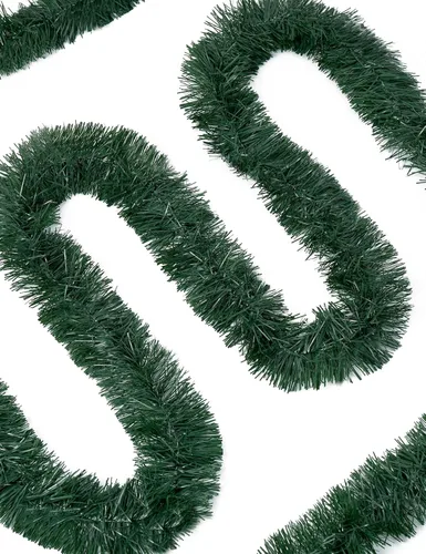 Vista 4 de Guirnalda de oropel de Navidad de 15,2 m, guirnalda metálica gruesa verde oscuro con diseño de torsión para árbol de Navidad, decoraciones