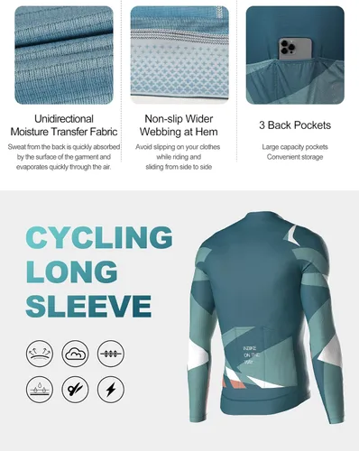 Vista 4 de INBIKE Camiseta de ciclismo de manga larga transpirable y de secado rápido con 3 bolsillos traseros para hombres y mujeres