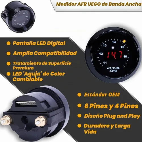Vista 2 de FHRHRY Calibre de Relación Aire/Combustible UEGO de Banda Ancha 52mm (2-1/16”) con Sensor LSU 4.9, Calibre de Controlador AFR Digital, Kit de Sensor