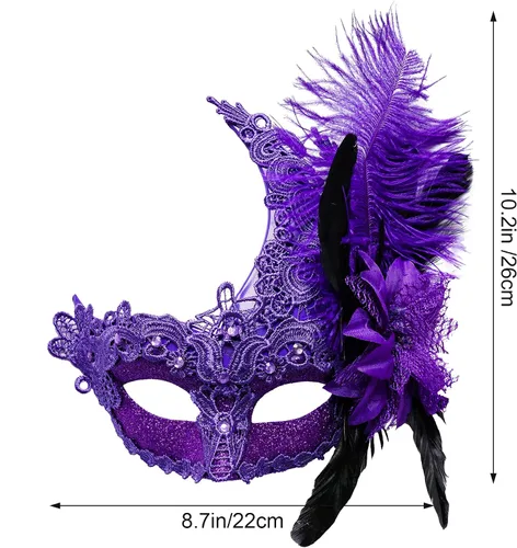 Vista 2 de Máscara de plumas veneciana para mujer, para cosplay, fiesta, Halloween, Mardi Gras, máscara de Navidad