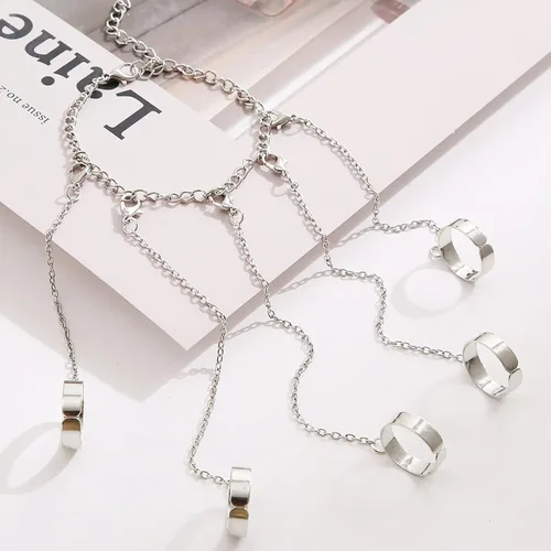 Vista 5 de Pulsera de anillo, cadena de mano, anillos de dedo para mujer, pulsera punk, garras de dedos, pulseras para adolescentes, niñas, ajustable
