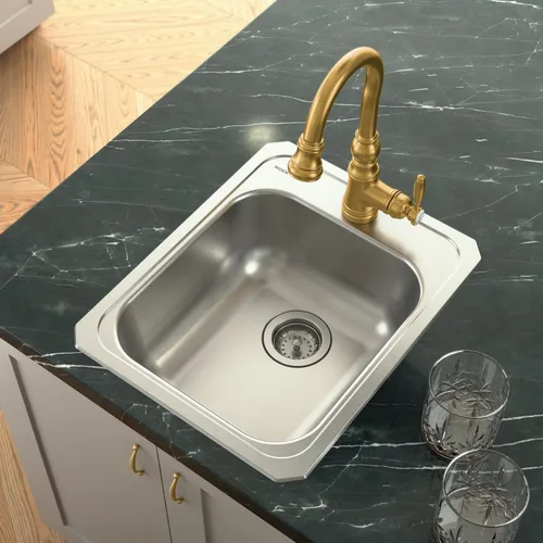 Vista 2 de Moen S53004BG Weymouth Shepherd's Hook Grifo de barra de cocina desplegable con varilla de metal con limpieza eléctrica, oro cepillado