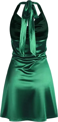 Vista 2 de ZAFUL Women Halterneck Satin Mini Dress Sexy Cowl Neck Silky Party Cocktail Club Dress