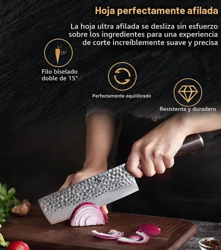 Vista 3 de XINZUO Juego de 5 cuchillos de corte de cocina, hoja de damasco martillada de 67 capas, juego de cuchillos de chef afilados de estilo japonés