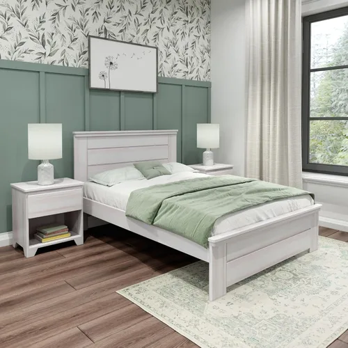 Vista 10 de Max & Lily Cama individual moderna de granja, marco de cama con cabecero para niños, panel, madera flotante Driftwood