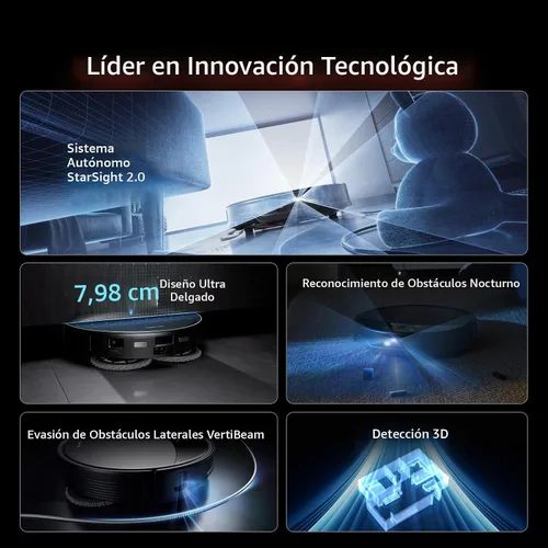 Vista 2 de roborock Saros 10R Robot aspirador y trapeador, succión de 22,000 Pa, sin enredos, ultra delgado de 3.14 pulgadas, tecnología FlexiArm Riser