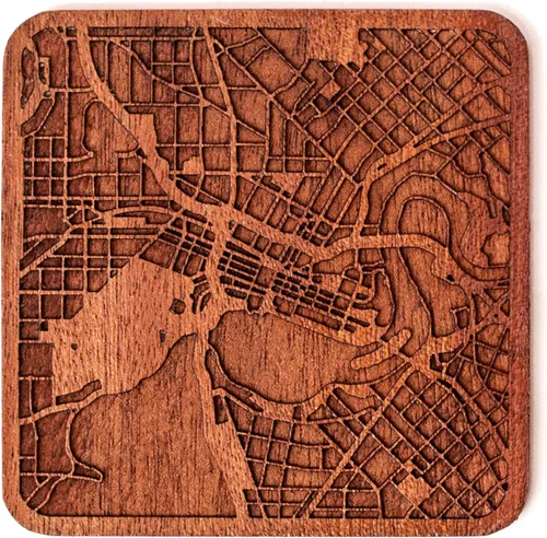 Vista 116 de Posavasos Amsterdam Map by O3 Design Studio, 1 pieza, posavasos de madera Sapele con mapa de la ciudad, hecho a mano, varias ciudades opcionales