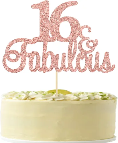 Vista 14 de Gyufise 1 decoración de pastel de 10 y fabulosa decoración de pastel de oro rosa con purpurina de diez y fabulosos adornos para tartas de feliz 10º