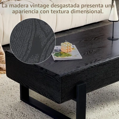 Vista 5 de Mesa de Centro Rectangular de 47.24", Mesa de Centro de Madera con Tablero de 7.8" de Grosor, Patas de Metal, Esquinas Redondeadas para Sala