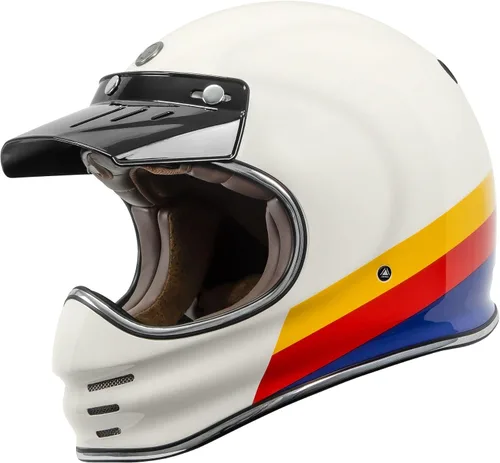 Vista 8 de TORC T3/Baja - Casco de motocicleta de fibra de vidrio retro clásico de cara completa con aprobación DOT y ECE Lealtad blanca brillante
