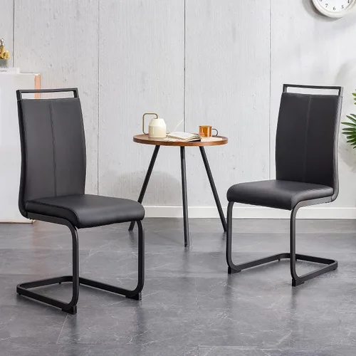 Vista 3 de Juego de 2 sillas de comedor, sillas de cocina, sillas sin brazos, sillas laterales de cuero y patas de metal con respaldo alto