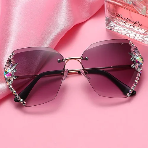Vista 3 de Sunglasses Women,2022 Women's Beach Summer Rimless Diamond Sunglasses,Fashion Square Sunglasses UV Protection Lens Decoration