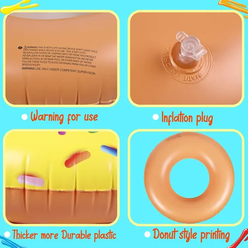 Vista 7 de 90shine Paquete de 7 flotadores de piscina en forma de dona: flotadores inflables y bolas de playa, tubos flotantes y juguetes para niños y adultos