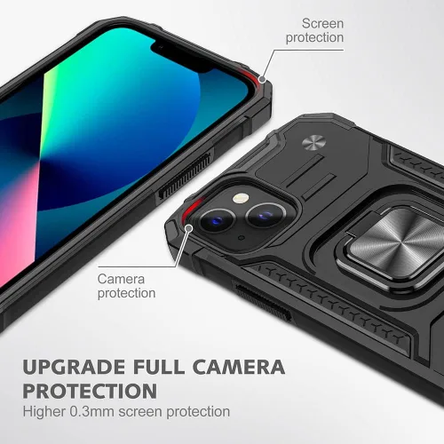 Vista 4 de Funda para iPhone 13 con protector de pantalla HD, soporte giratorio de grado militar de 360° (resistente) a prueba de golpes para iPhone 13/14