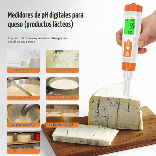 Vista 4 de Medidor de pH inteligente para alimentos - Probador digital de pH con todos los accesorios Medidor de pH YINMIK Lab Termómetro de pH