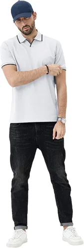 Vista 5 de Aiyino Polo de manga corta para hombre, estilo casual, ajustado, cuello en V, diseño básico, de algodón