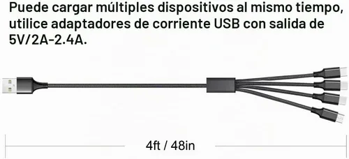 Vista 7 de Cable de carga múltiple, paquete de 2 cables de carga 4 en 1 de 4 pies para Negro