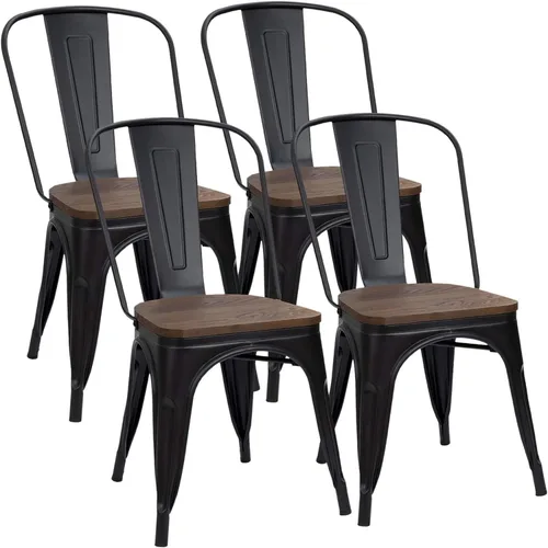 Vista 8 de Furmax Sillas de comedor de metal con asiento de madera, para uso en interiores y exteriores, apilables, elegantes, para comedor, bistró, cafetería