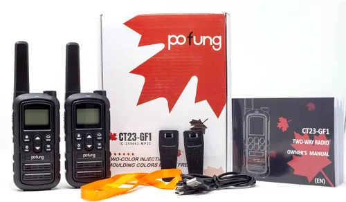 Vista 5 de Radio bidireccional recargable de mano CT23-GF1 Walkie Talkie FRS de 22 canales VOX (paquete de 2) NOAA incorporado (negro clásico)