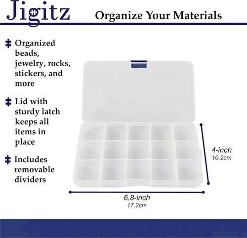 Vista 4 de Jigitz Caja organizadora de joyas de plástico, 8 unidades, caja organizadora de plástico con 15 compartimentos con separadores de rejilla