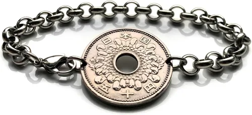 Vista 2 de 1963 Japan Nippon 50 Yen coin bracelet Chrysanthemum flower Tokyo Kobe Osaka Yokohama Fukuoka Sendai Nagoya Sapporo Okinawa Hiroshima Chiba Saitama