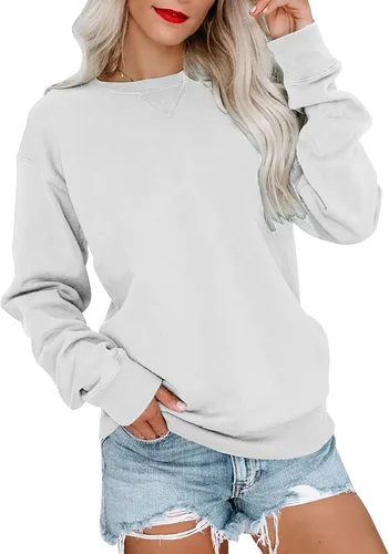 Vista 21 de Orchidays Sudaderas de cuello redondo para mujer, casuales, de manga larga, lindas, estilo túnica, sueltas, con botones A-Marrón