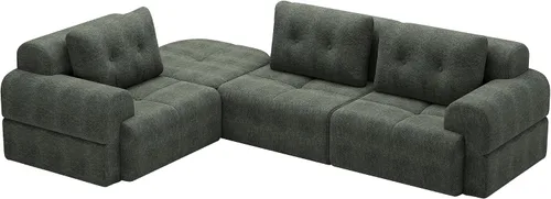 Vista 5 de Sofá seccional comprimido sin hueso de 112 pulgadas con otomana movible convertible en forma de L sofá esquinero modular para sala de estar, sofás