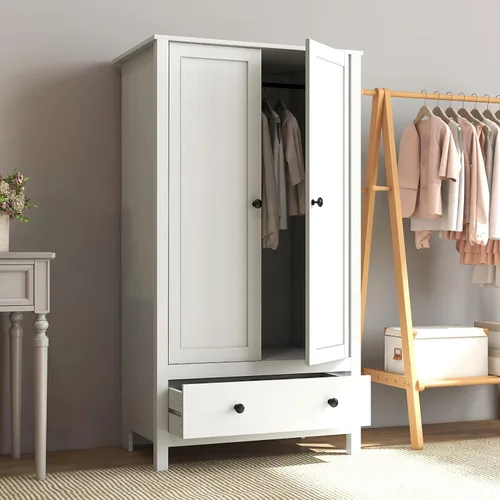 Vista 3 de Panana Armario de 2 puertas, armario con cajón para dormitorio (blanco)