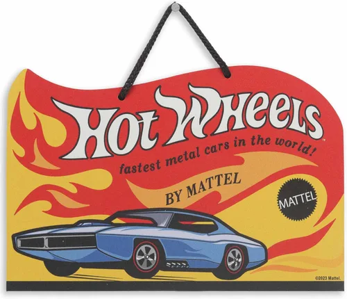 Vista 10 de Mattel Hot Wheels - Cartel de metal colgante para pista de carreras de acción, divertida decoración de pared de Hot Wheels para dormitorio de niños