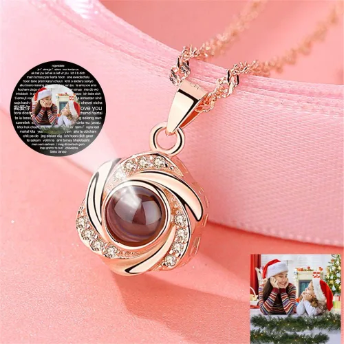Vista 4 de a266XDKSJK Collar con foto personalizado con texto en inglés "I Love You" en 100 idiomas, personaliza el nombre de tu amante en el collar