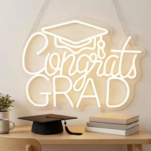 Vista 6 de Letrero de Felicitaciones Graduación Neón 2025 - Decoración de Graduación USB Blanca Cálida para Telón de Fondo, Dormitorio, Noche de Prom