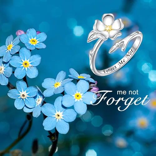 Vista 7 de Yearace Forget Me Not - Anillos para mujer, de plata de ley, Myosotis Scorpioides, floral, ajustable, con flores
