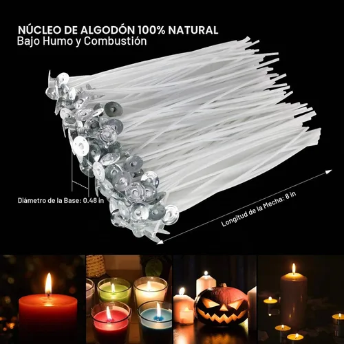 Vista 2 de Mechas para velas, 100 mechas de algodón de 6 pulgadas con 30 calcomanías y 10 herramientas de centrado, kit completo de suministros