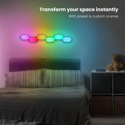 Vista 9 de Feit Electric Luces LED Inteligentes Hexagonales de Azulejos, 7" Cada Una, Conectables, Persecución de Color RGBW, WiFi de 2.4GHZ Habilitado