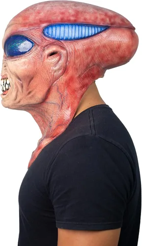 Vista 4 de Ghoulish Productions Alien Garo, máscara de látex de alienígena gruñón naranja, línea de creadores de pesadillas, máscara para adultos, talla única