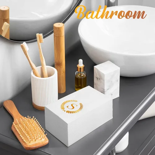 Vista 6 de Paquete de 200 servilletas desechables con monograma de papel de aluminio dorado con letra S, toallas de papel desechables para boda, compromiso