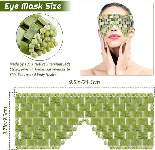 Vista 2 de SATINIOR - Máscara de Ojos de Piedra de Jade - Antifaz de Jade para Uso en Frío o Calor, Máscara Facial Verde para Dormir, Cubierta Relajante