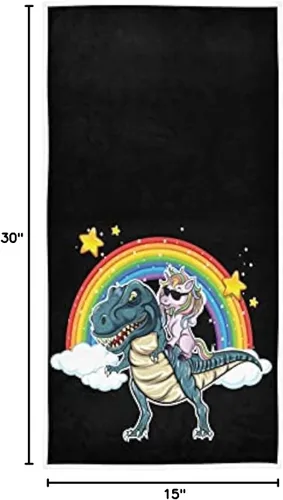 Vista 2 de QUGRL Toallas de mano de dinosaurio y unicornio, toallas de cocina de arcoíris, toallas de cocina de calidad suave, toallas de baño de alta calidad