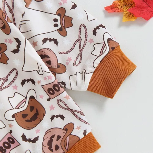 Vista 39 de Adobabirl Traje de Halloween para bebé, sudadera de fantasma, calabaza, mameluco, suéter de gran tamaño, lindo para otoño e invierno